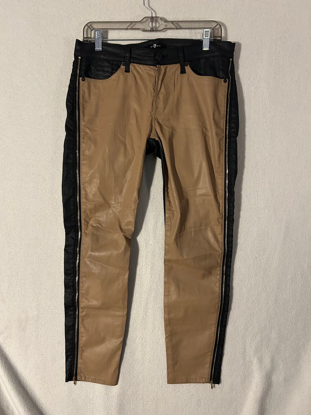 7 For All Mankind Women's Color Block Full Leg Zipper Tan/Black Back